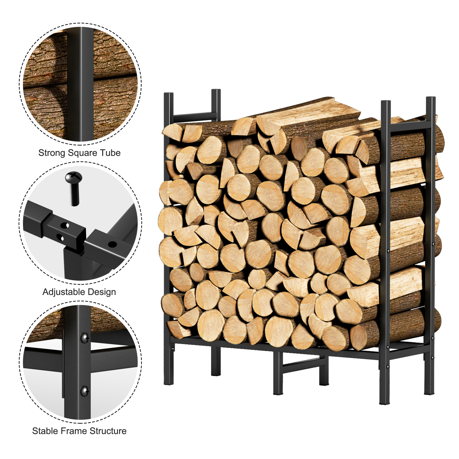 Outdoor Indoor Firewood Rack Holder for Fireplace Wood Storage Heavy Duty Stand