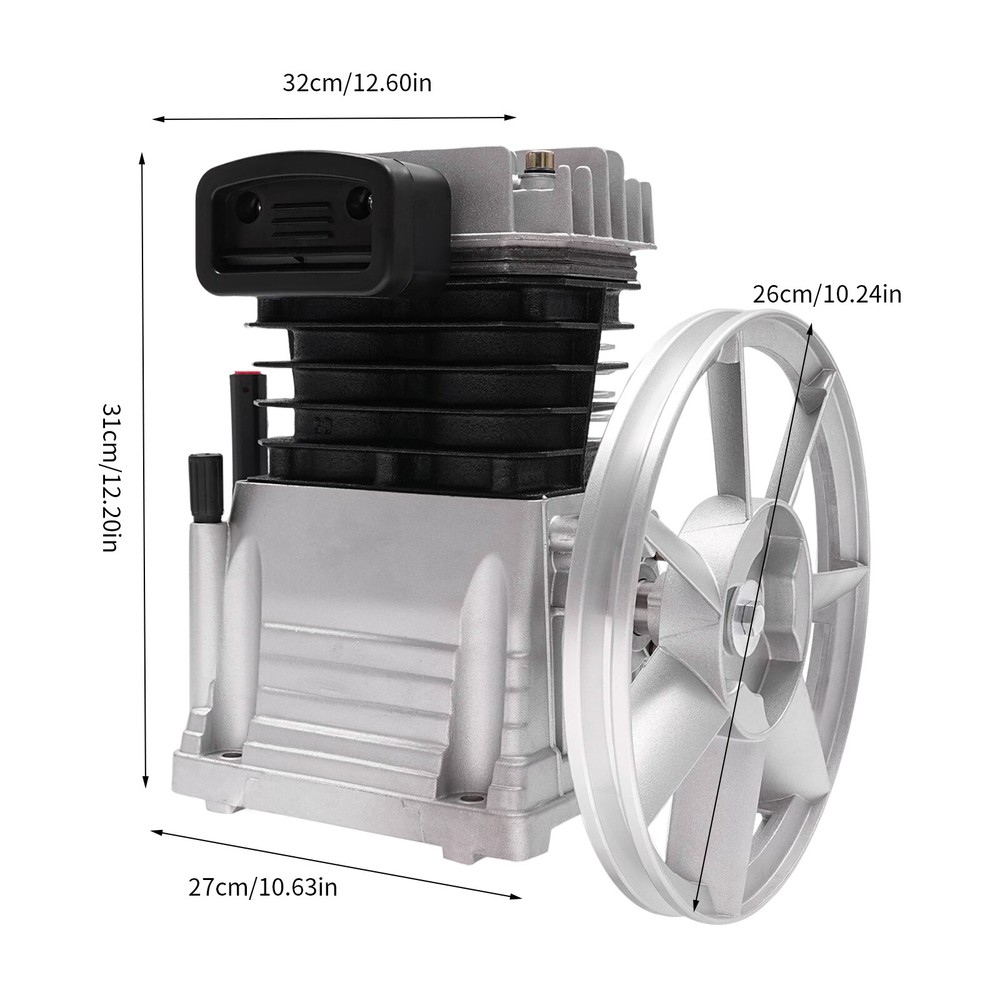 3HP Air Compressor Pump Head 2 Cylinders Piston Air Compressor Pump Head Silver