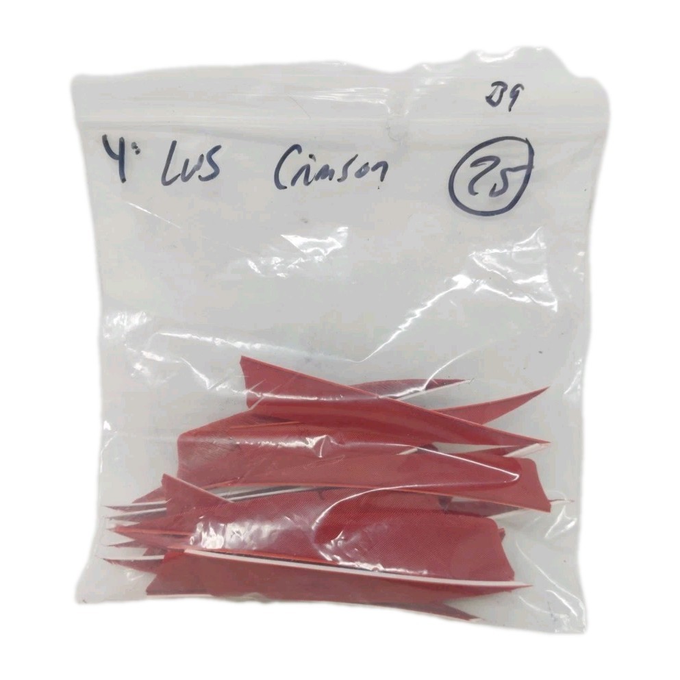 25 Count Archery Arrow Feathers 4" Left Wing Shield: Crimson Red