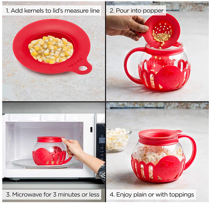 Ecolution Original Microwave Micro-Pop Popcorn Popper Borosilicate Glass Red 1.5