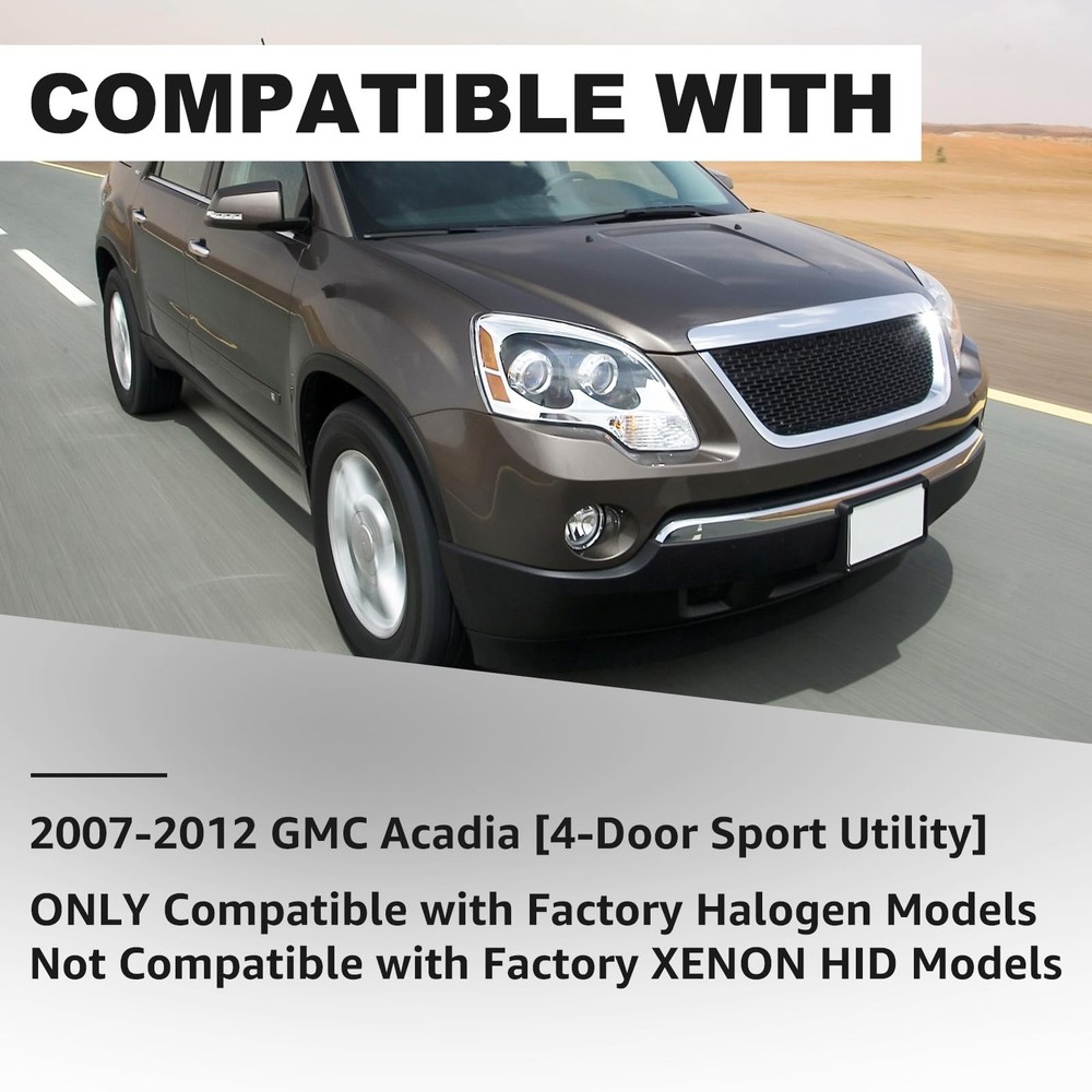 Headlight Assembly for GMC Acadia 2007-2012 Black Amber Replacement