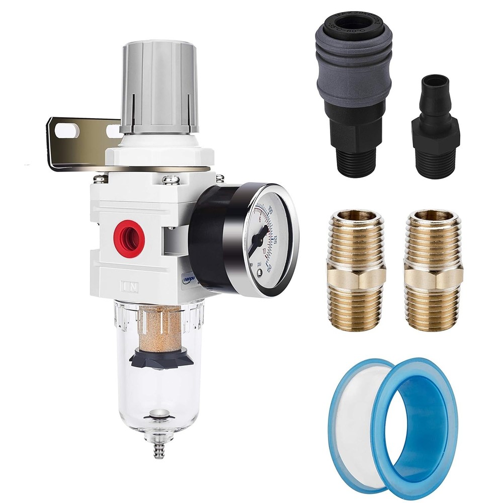 5 Micron Air Filter Regulator Combo with Poly Bowl - Semi-Auto Drain Function