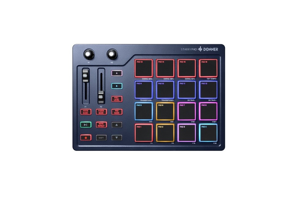 Donner STARRYPAD Drum Machine 16 Beat Pads USB MIDI Controller Blue