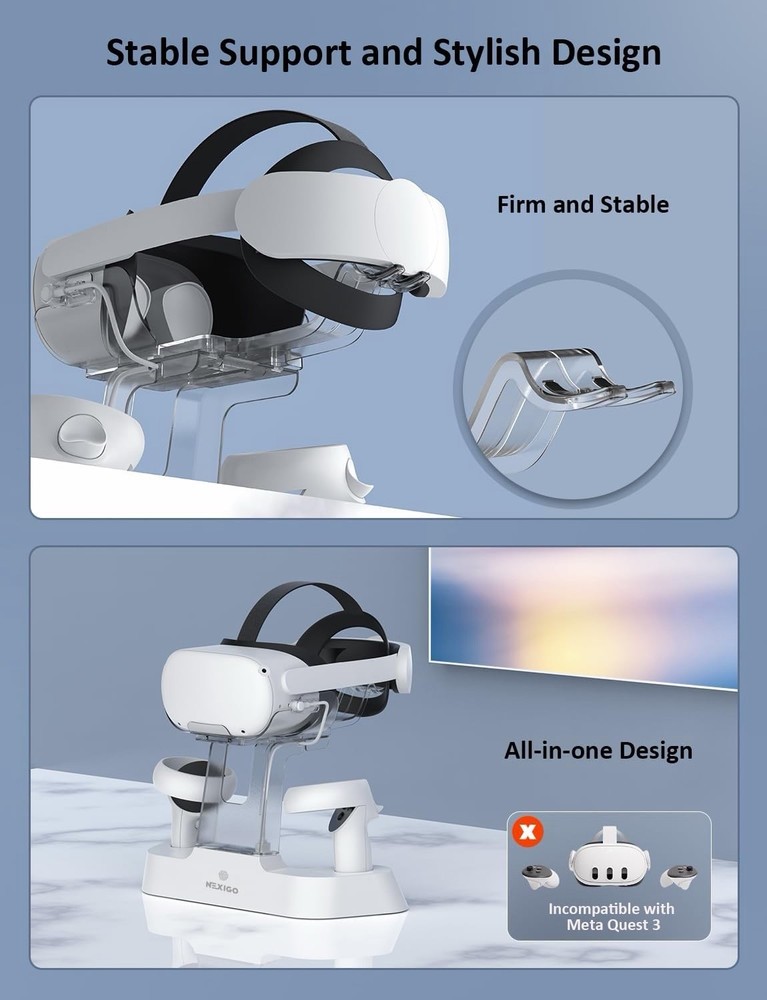NexiGo S20 Enhanced Charging Dock for Meta Oculus Quest 2 Headset Controller