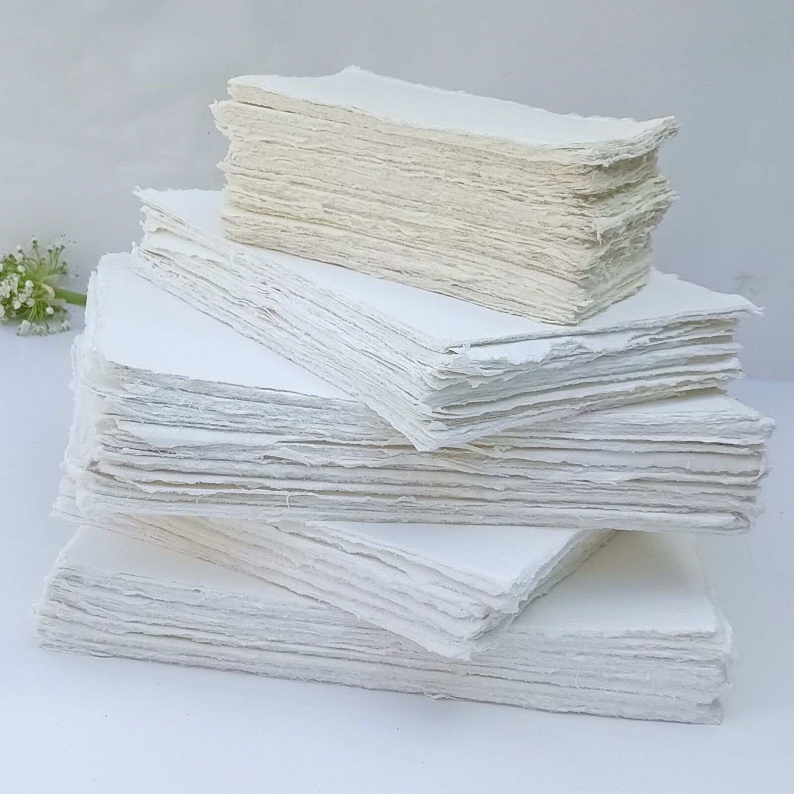 Handmade Paper -100 sheets - All Sizes - WHITE - Deckle Edge - Acid Free Natural