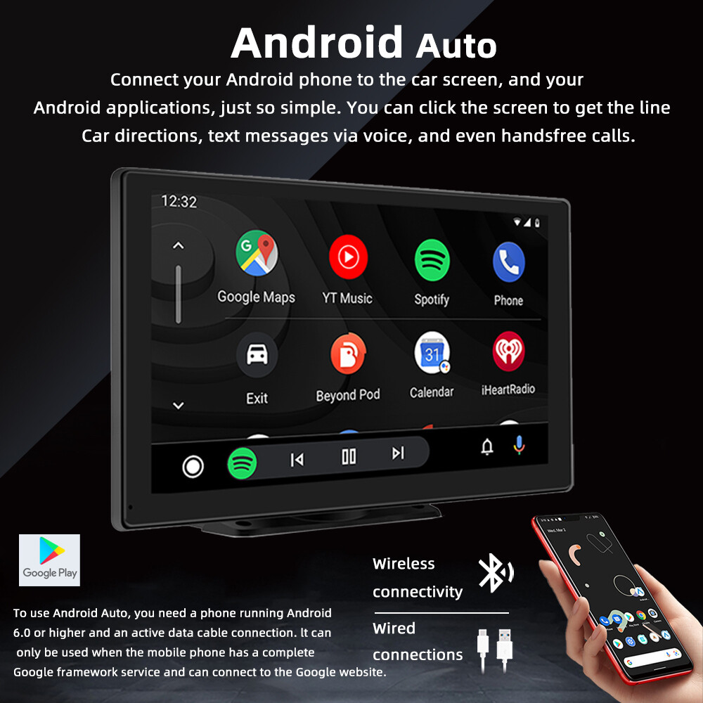 9" Portable Car Stereo Full Touch Screen Wireless Carplay Android auto Bluetooth