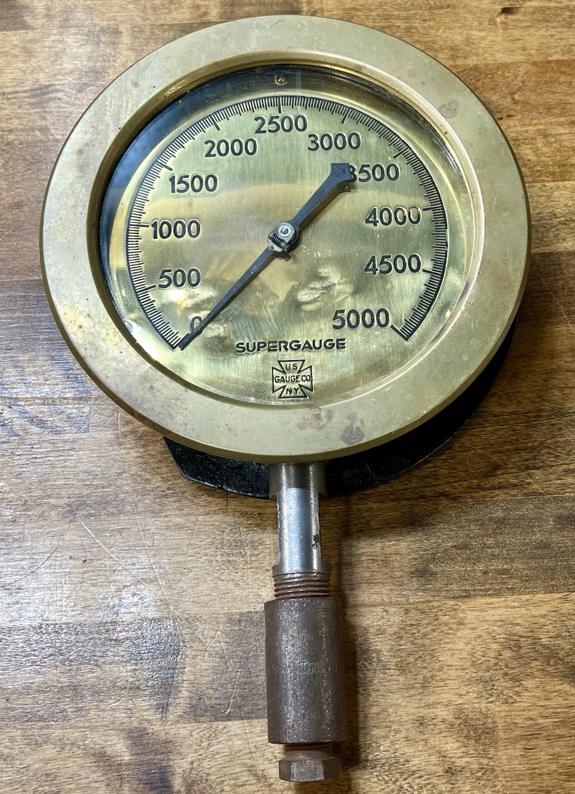 Vintage SUPERGAUGE US Gauge Co NY 7.5” Brass Face Steam Gauge Super Nice !!!