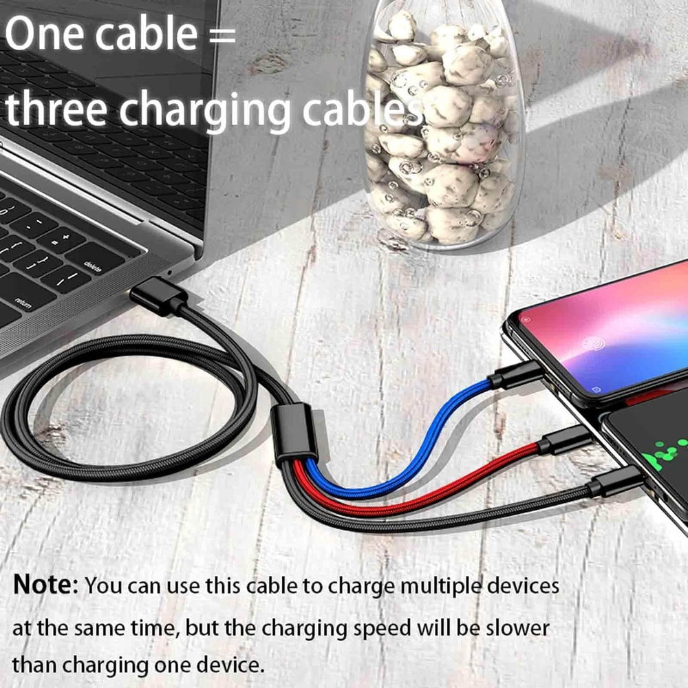 10ft Long Multi Charging Cable, 3 Color, Nylon Braided, 3 10FT, Multicolored