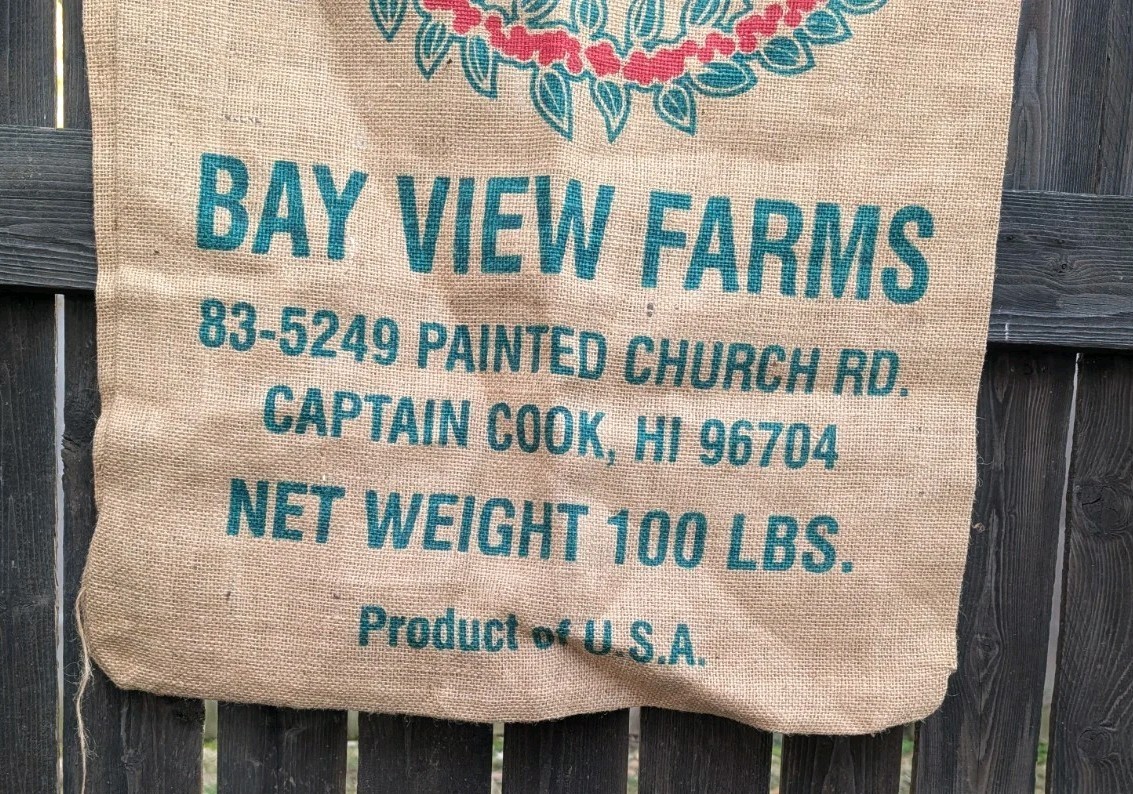 Vintage Kona Bayview Farms 100 lb Coffee Burlap Sack Bag