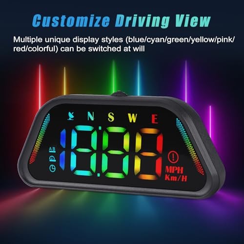 Car Color Head-Up Display, GPS Speedometer HUD with MPH/KMH Function, Speed