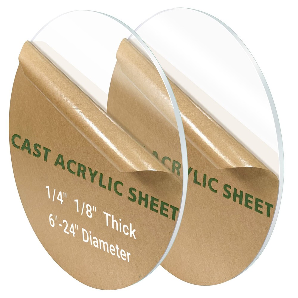 2 Pieces 1/8‑Round Plexiglass Sheet 8″ Clear Acrylic Cake Disk/Backdrop