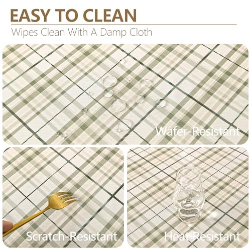 Printed New Checkered Tablecloth 84" x 60" (Rectangular) Sage Green and White
