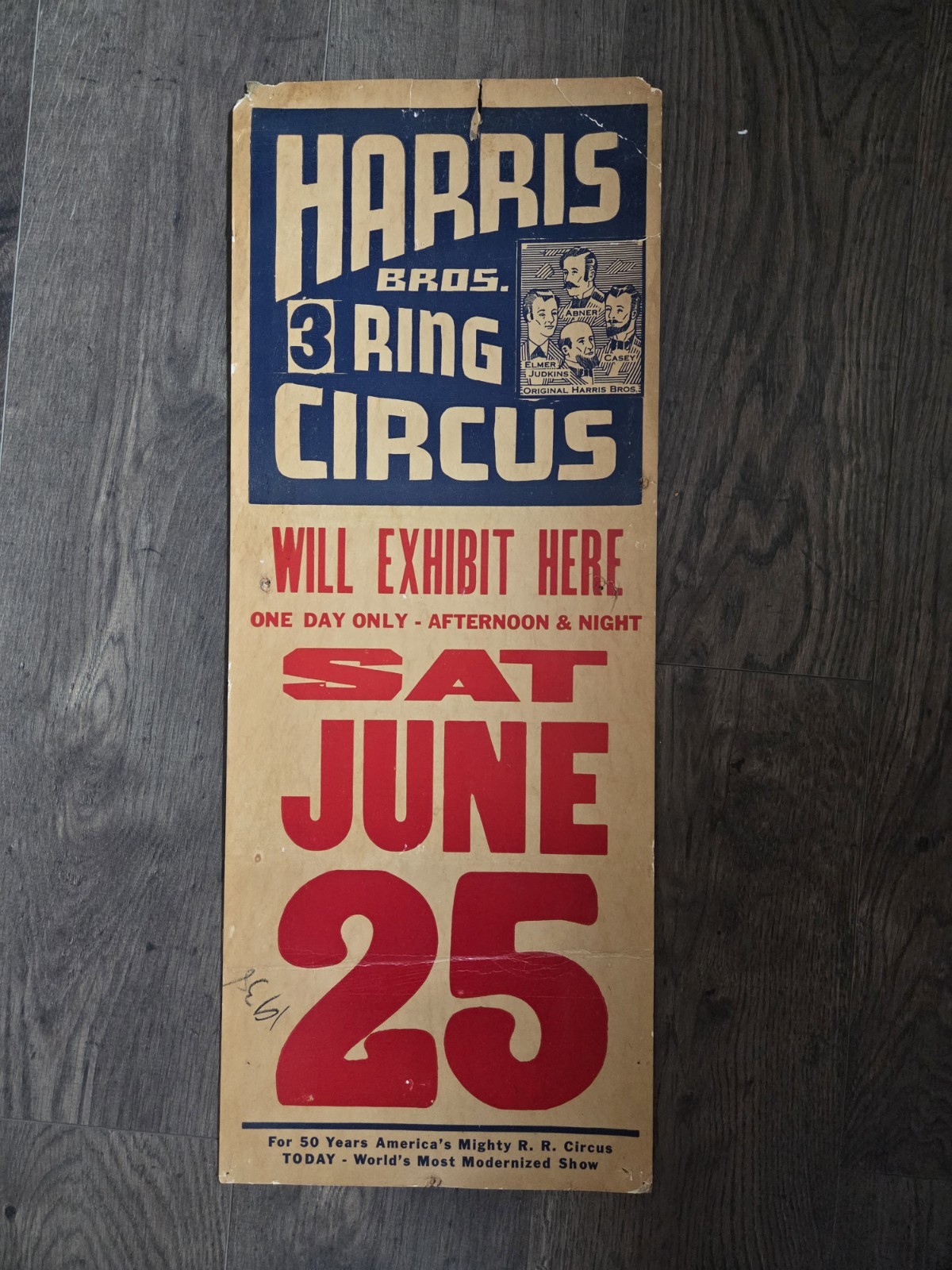 Vintage Harris Bros 3 Ring Circus Poster