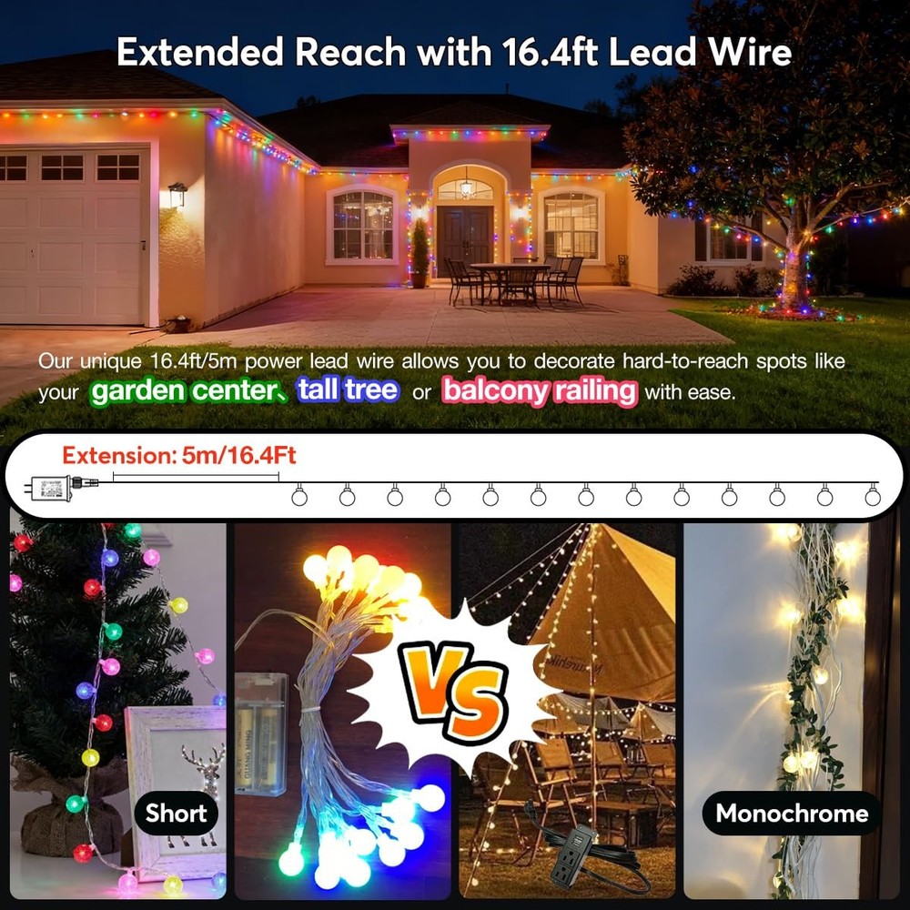 116ft Color Changing String Lights, 200 LED Multicolor & Warm White Globe Lig...