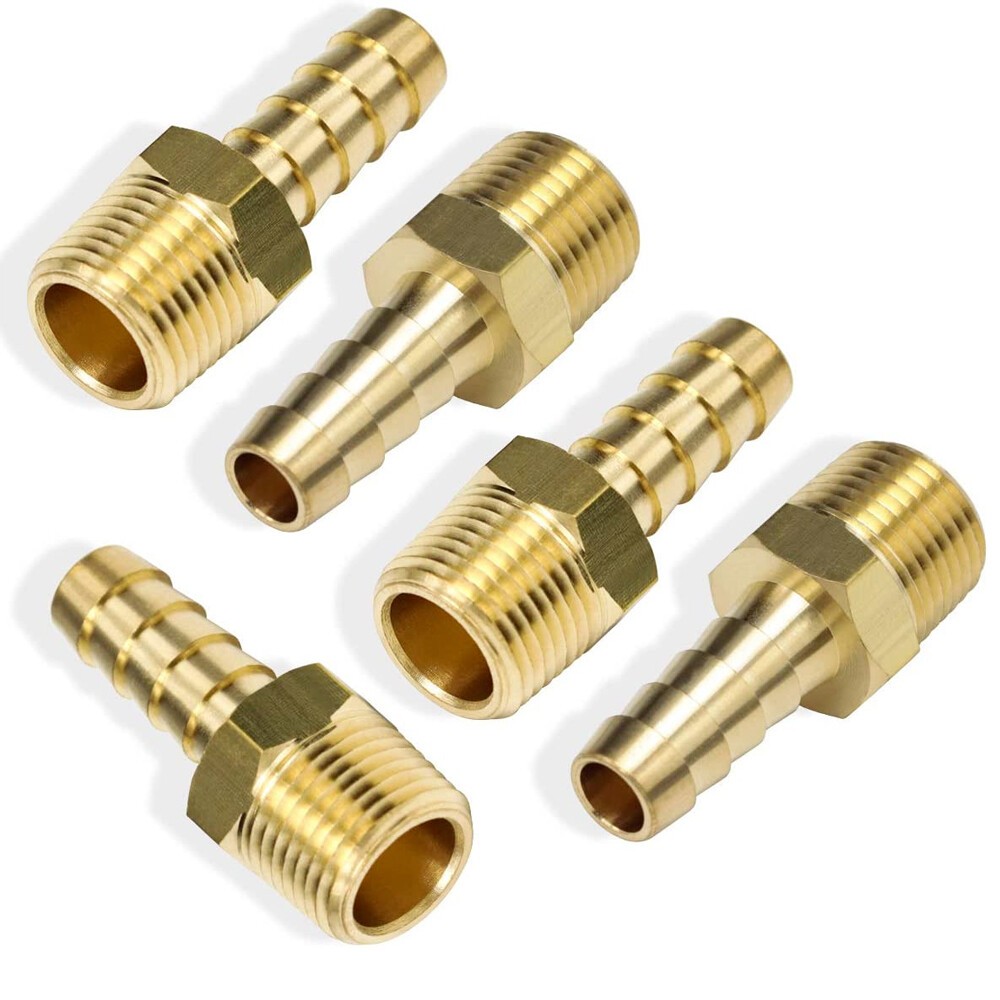 5PCS Brass 3/8In Hose Barb to 3/8In Male NPT Hose Fitting,Water Fuel Air Metals