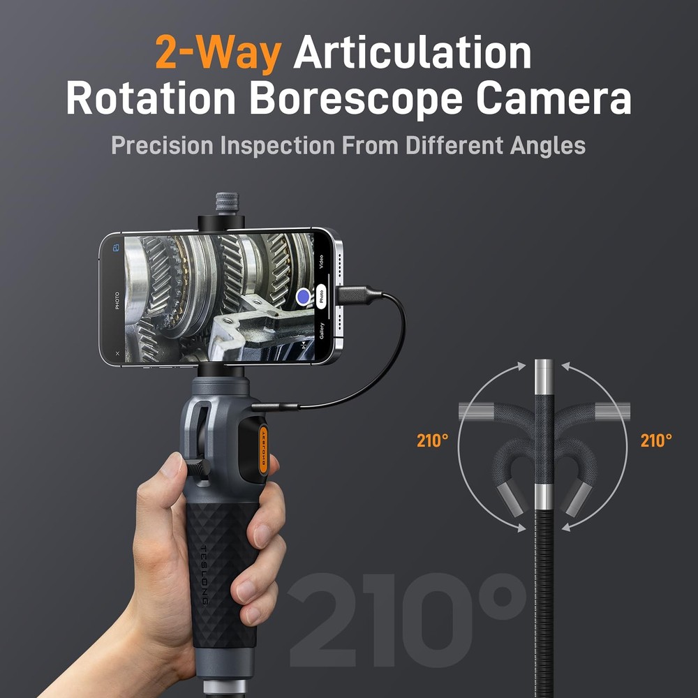 Two-Way Articulating Borescope with Light, USB-C Endoscope Inspection Camera ...