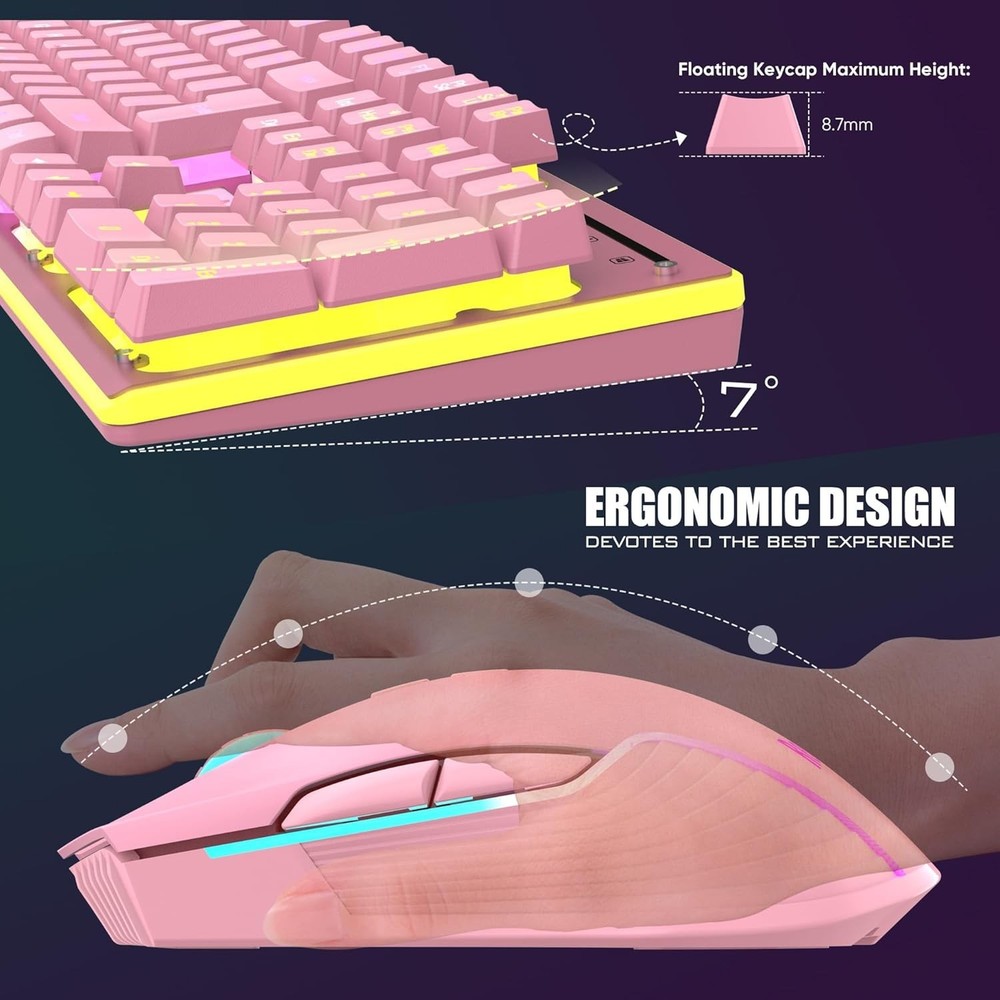 Durable Pink Wireless Gaming Keyboard Mouse Combo Anti-Ghosting