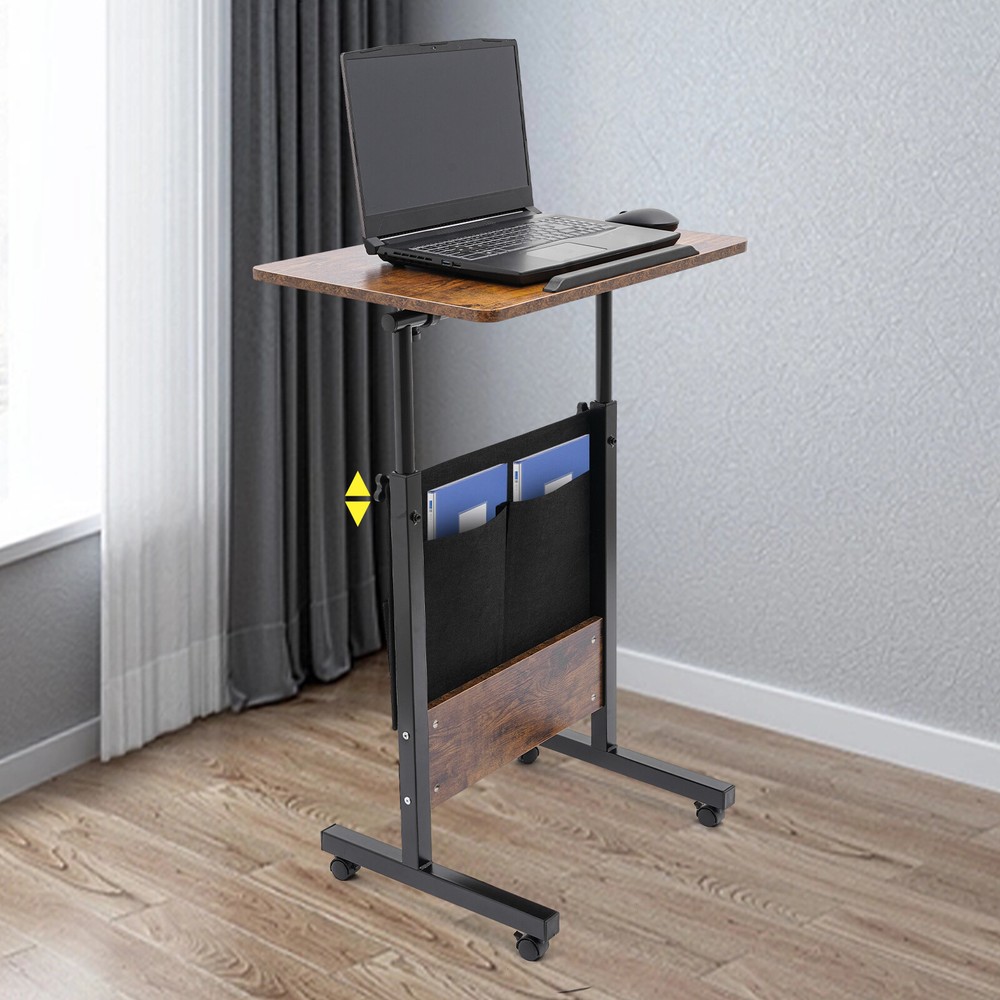 Adjustable Standing Desk, Portable Laptop Desk, Rolling Computer Stand, Brown