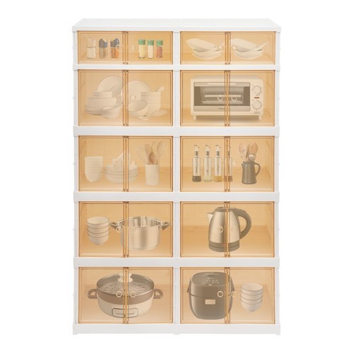 5 Tier Plastic Storage Containers with Doors & Wheels Foldable Organization