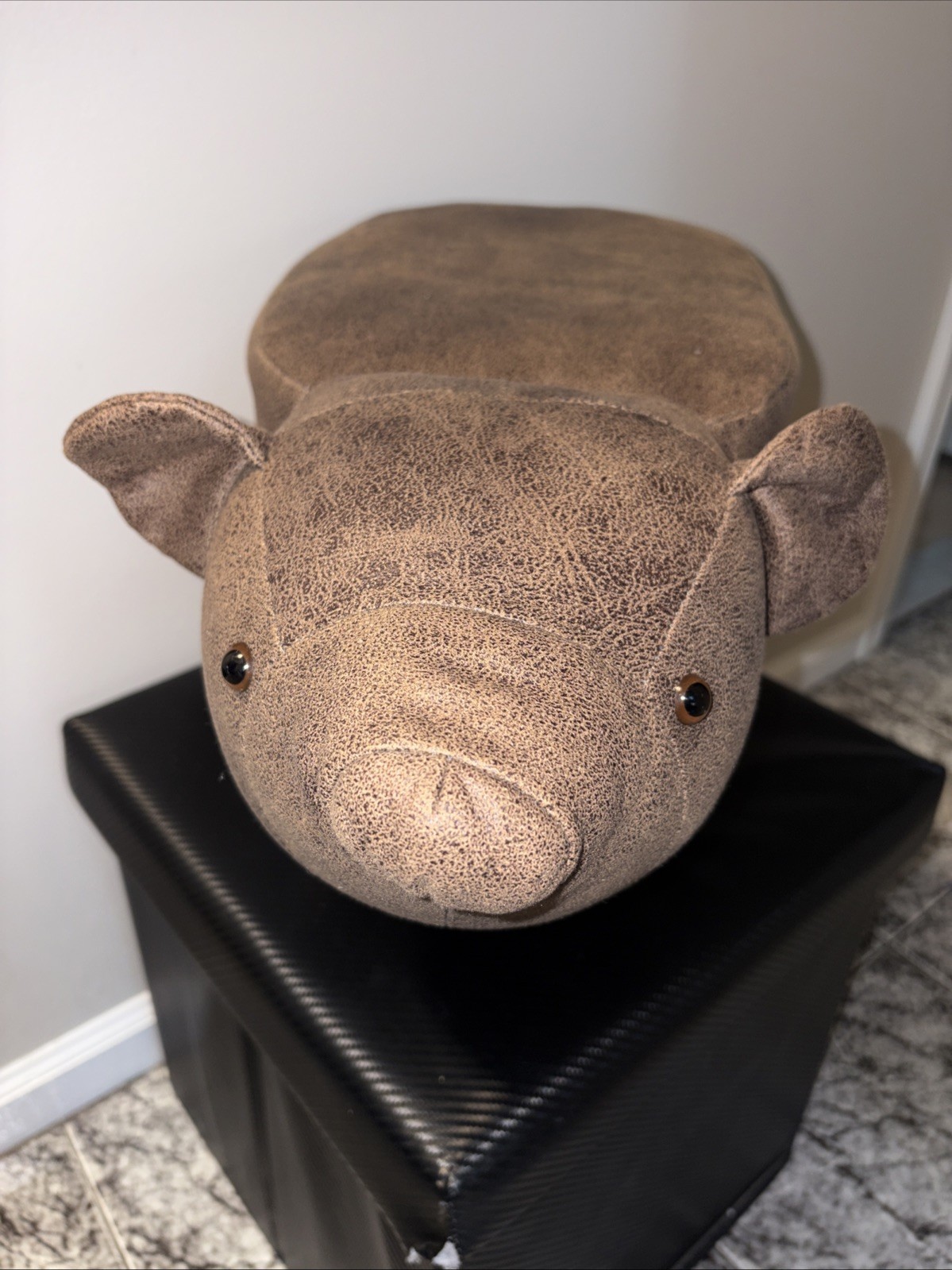 Kids foot rest Faux leather Bear With Wooden Legs