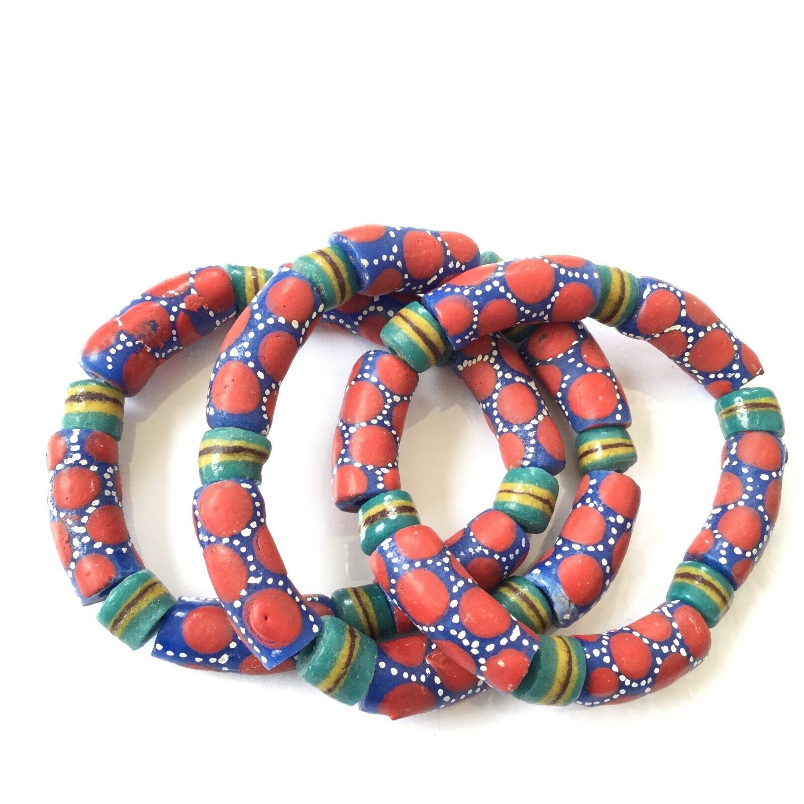 Made in Ghana Fancy Red & Blue Colored unisex bracelet-African Trade Beads-Ghana