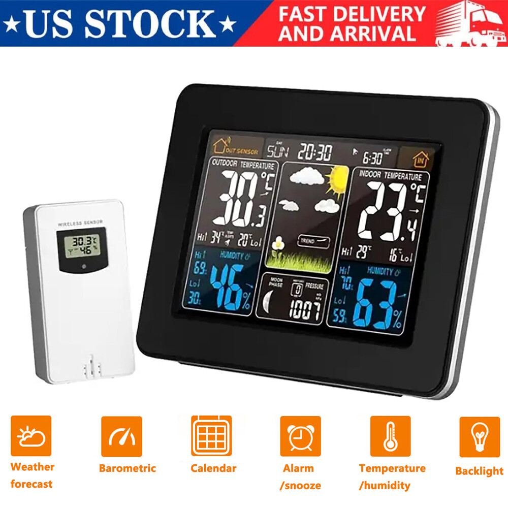 Wireless Indoor & Outdoor Weather Station Clock Calendar Digital LCD Thermometer