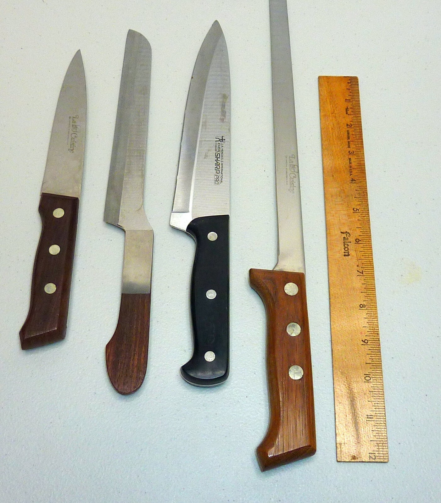 JA Henckels Pro, Cuisine, Wood Handles Japan  Vtg.   4 High Quality Knives