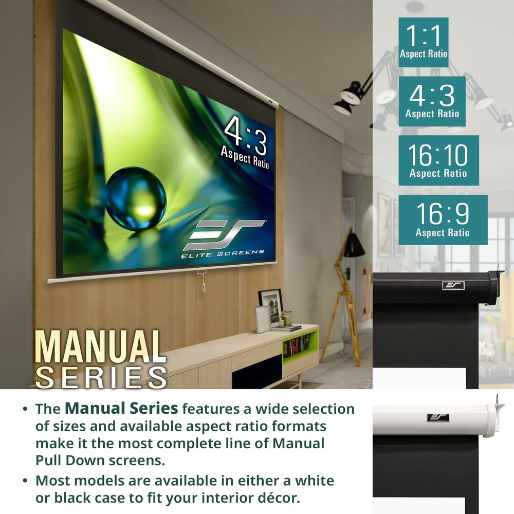 Manual Series, 84-INCH 16:9, Pull Down Manual Projector Screen with AUTO LOCK...