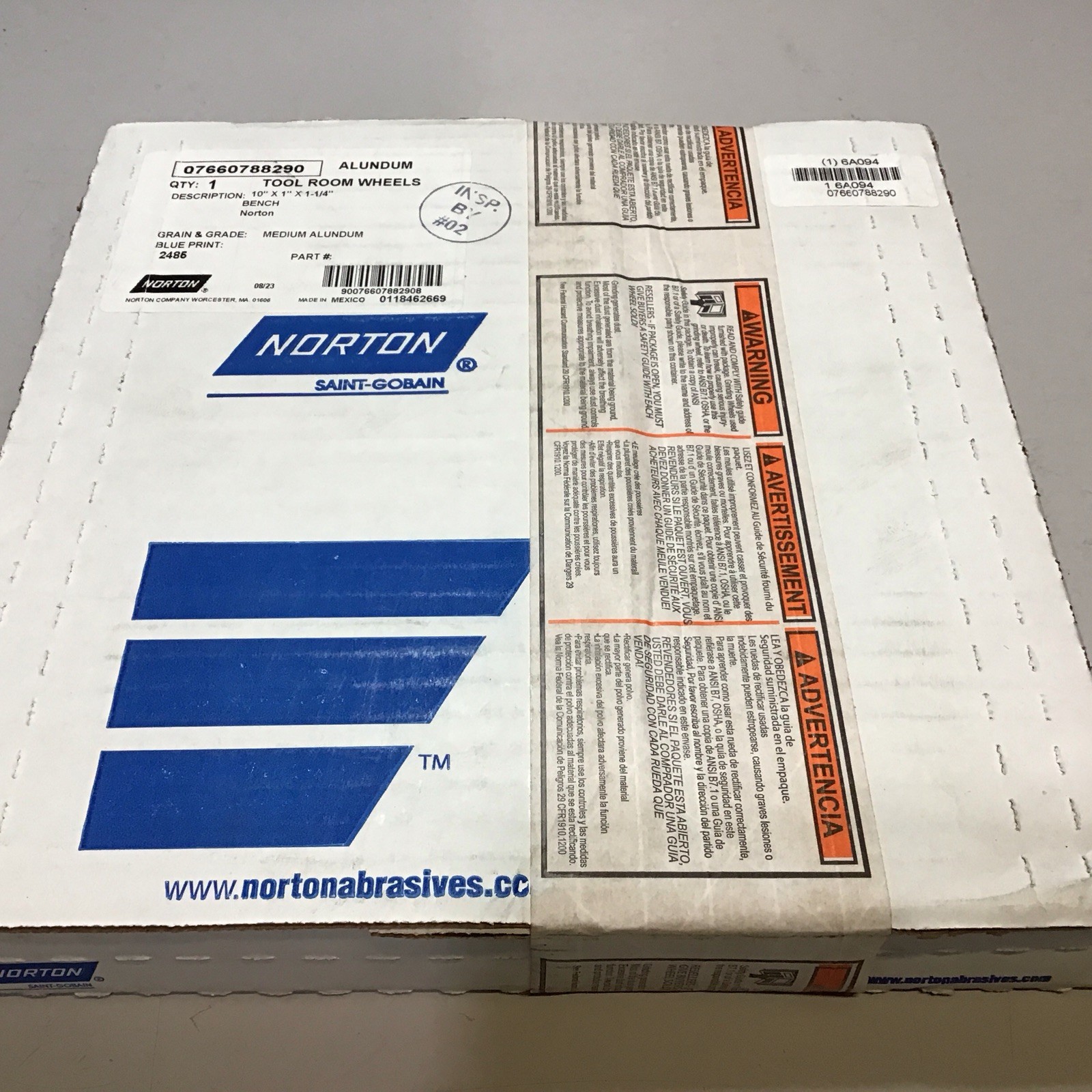 NORTON 07660788290: 10" x 1" x 1-1/4" Medium Alundum Grinding Wheel 2485RPM