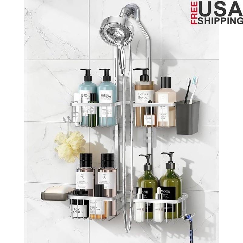 Adjustable Shower Caddy Organizer Rustproof Hanging Mount Tool Free Install New