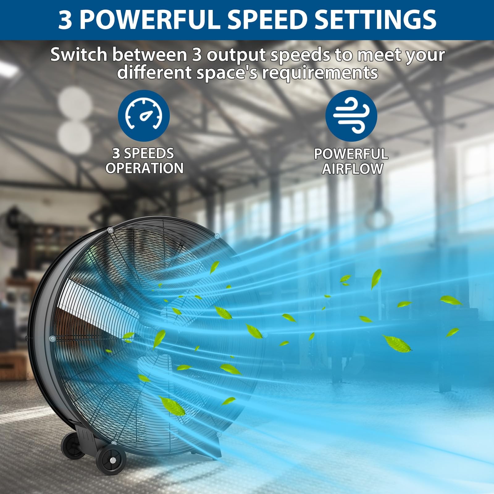30" Industrial Drum Fan 3-Speed High Velocity Floor Cooling Fan Air Circulator