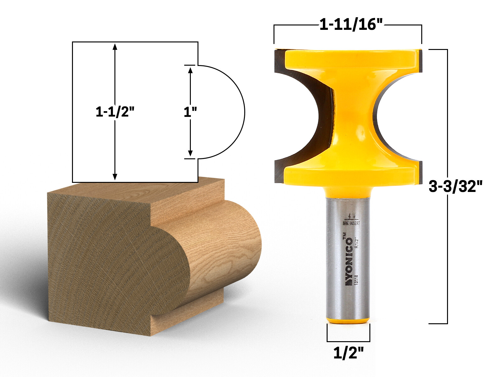 1" Bead Bullnose Router Bit - 1/2" Shank - Yonico 13118
