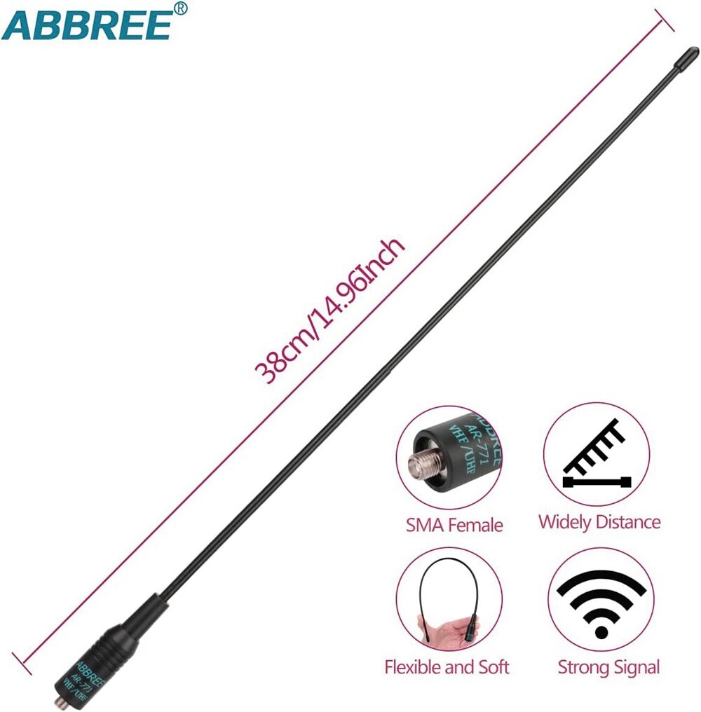2X ABBREE AM-771 144MHz/222/435MHz Triband Whip Tri Band Antenna for Baofeng 2pc