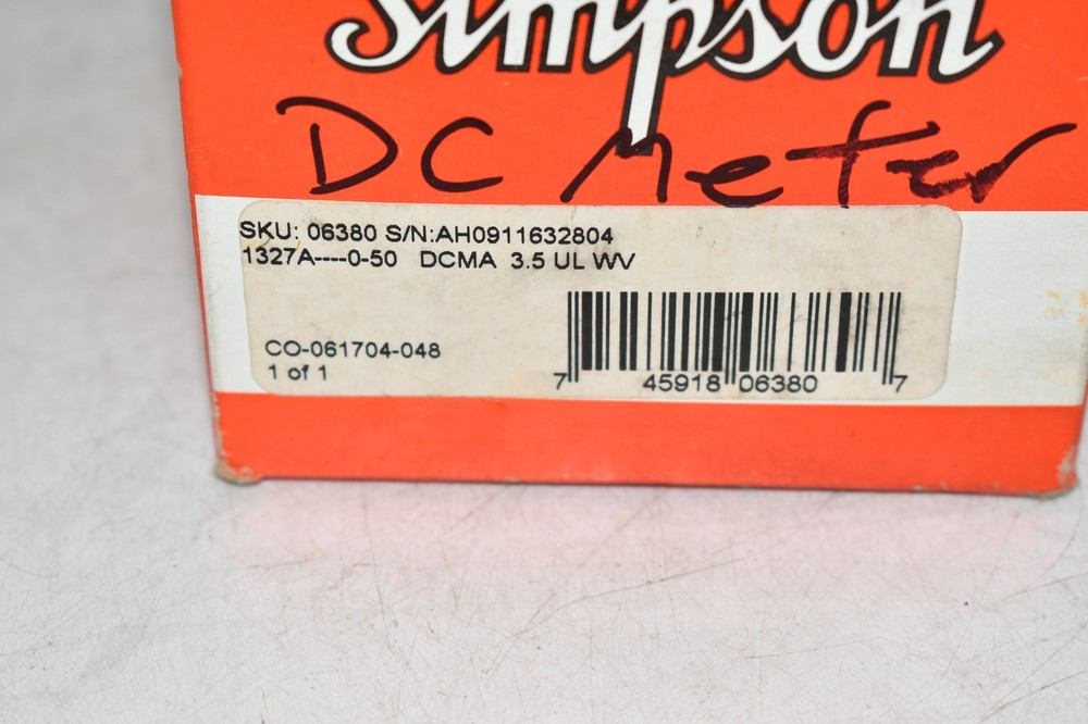 NEW Simpson 06380 Analog Panel Meter, Black Spade Type Pointer, DC Current, 0mA