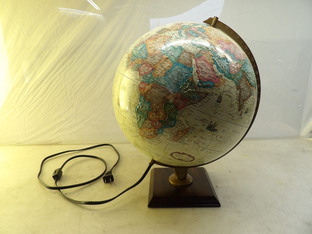 Vintage Replogle 12" Relief Lighted World Globe