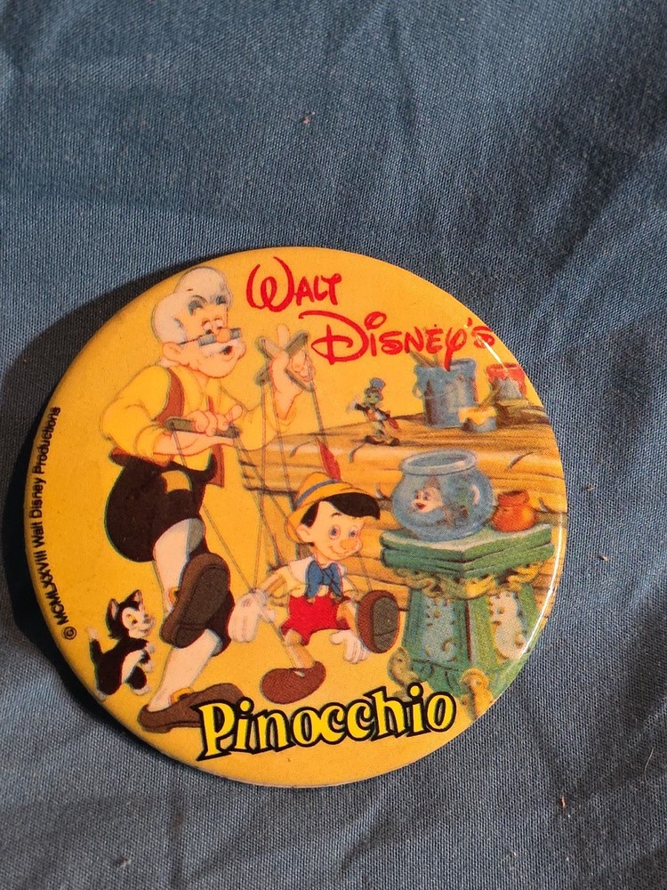 1978 Walt Disney's Pinocchio Pinback Button 3"