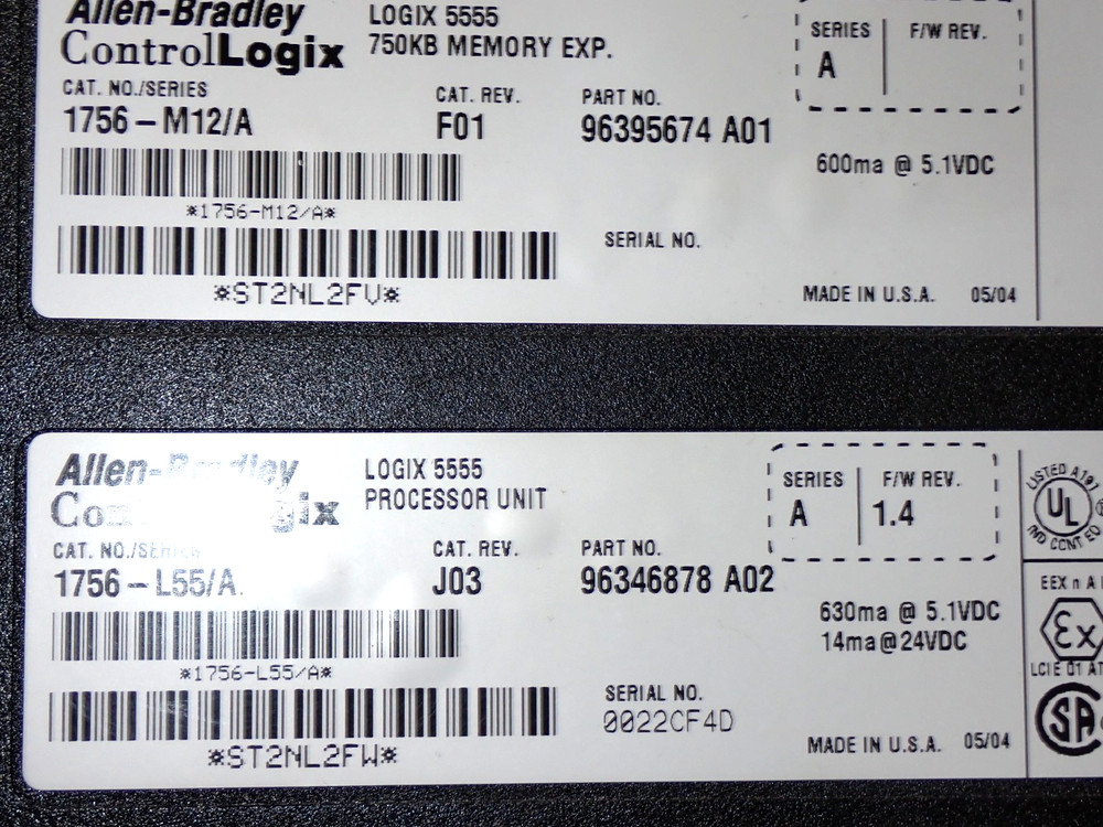 1756-M12 1756-L55 SER A ALLEN BRADLEY PROCESSOR MEMORY MODULE USED