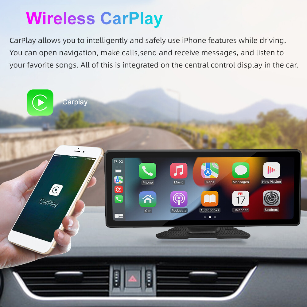 10.26" Portable Car Stereo Wireless IOS CarPlay/Android Bluetooth Touch Screen