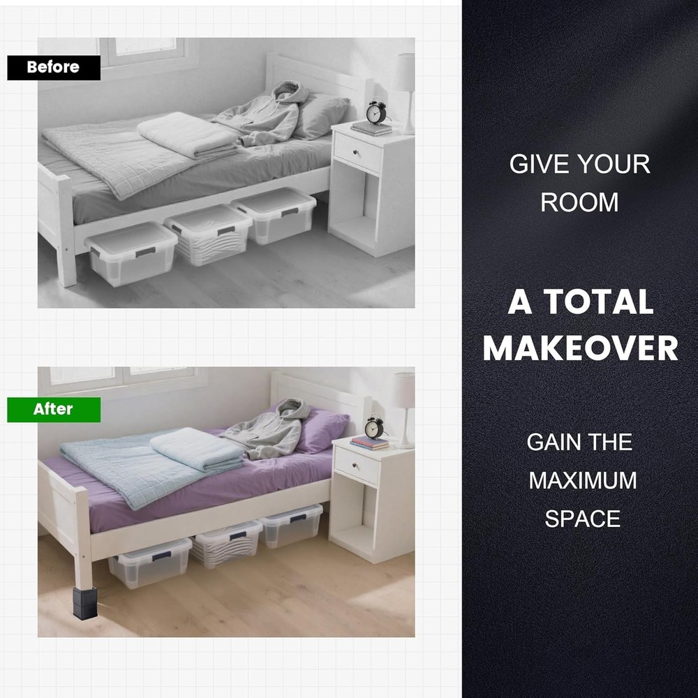 Heavy Duty Adjustable Bed Risers 3 or 6 Inch - Elevate & Store with Confidence