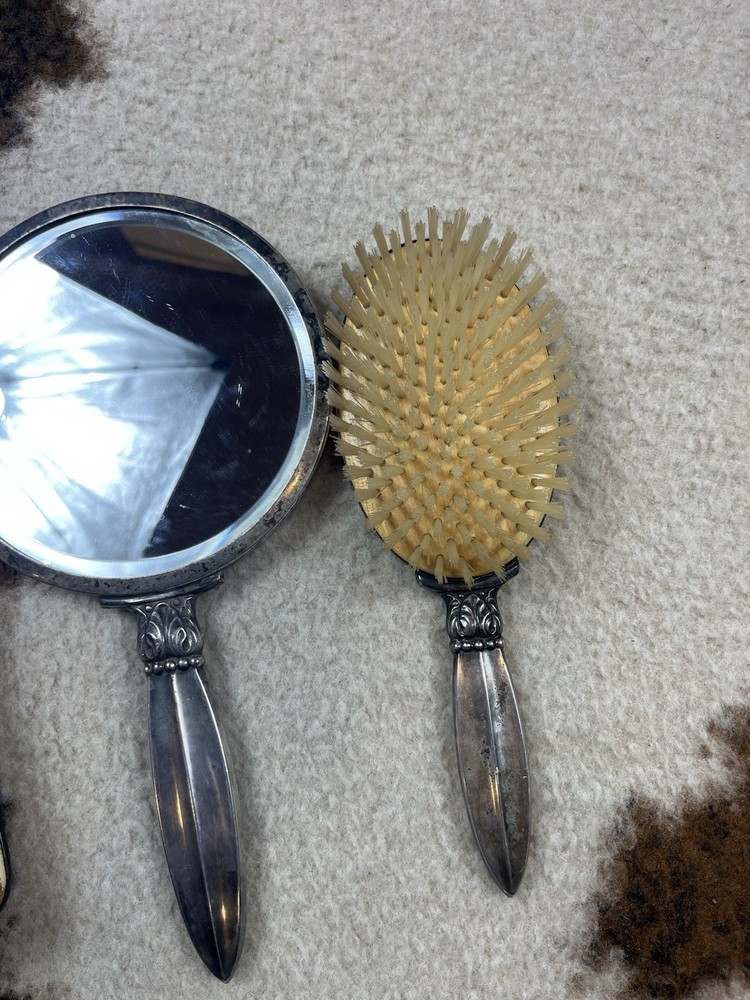 VTG Hans Jensen Denmark Silver Plate Repousse Combs & Mirror