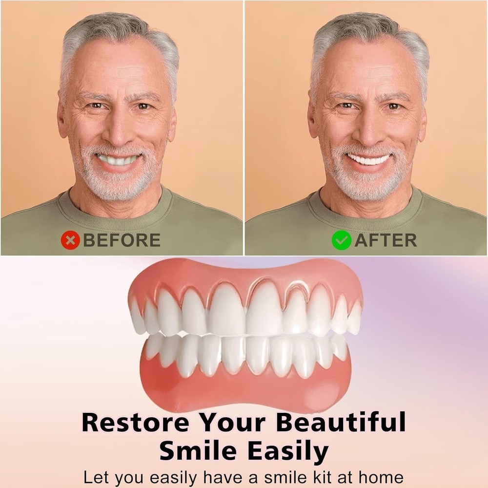 Silicone Reline Denture Set for Upper and Lower Teeth, Soft Comfortable Veneers