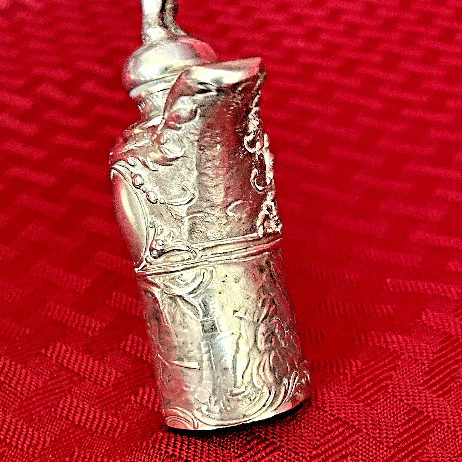 ANTIQUE GERMAN HANAU .800 SILVER OVERLAY ON ETCHED DECANTER