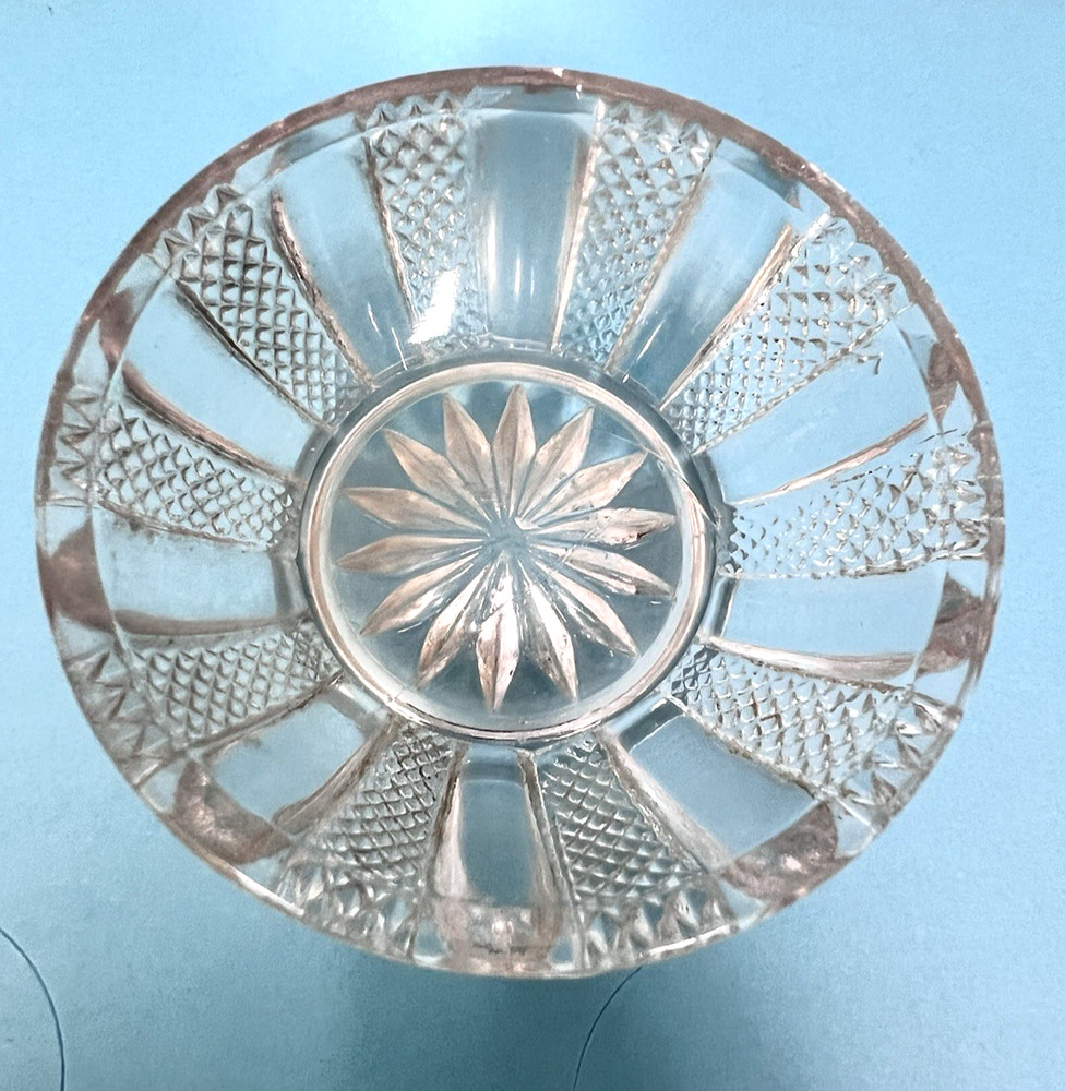 Vintage Crystal Diamond Panel Pattern Glass Footed Open Salt Dip Cellar 1" Tall