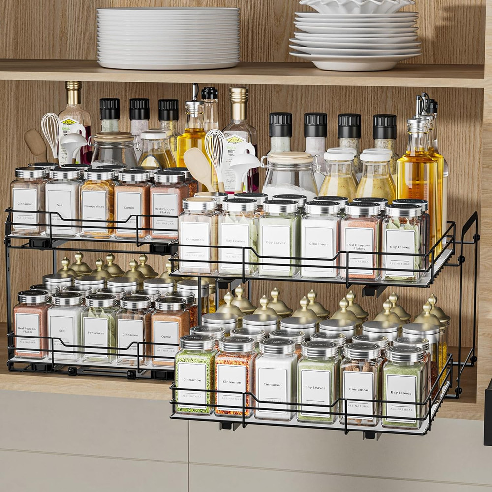 2-Tier Pull Out Spice Rack, Spice Rack Organizer, Pull Out Spice Racks for insid