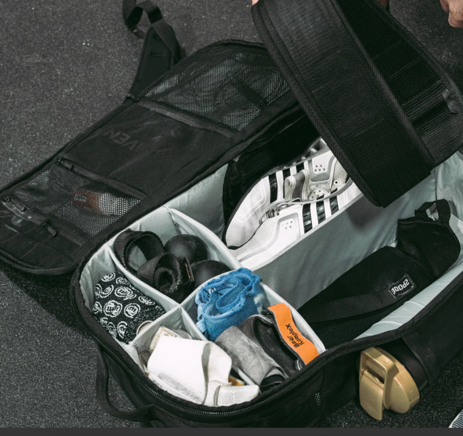 NWOT DEFECT HAVEN ATHLETIC Large Organized Backpack - Black with White logo