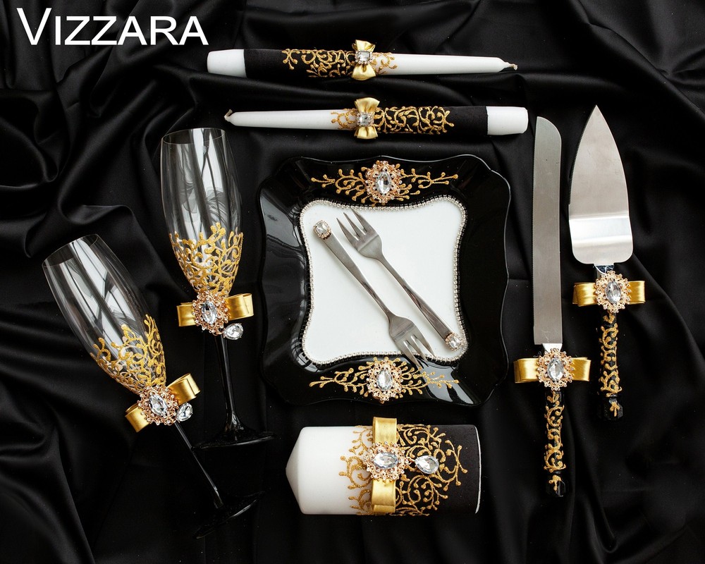 Cake server set Black and gold wedding Personalized Cake cutting set