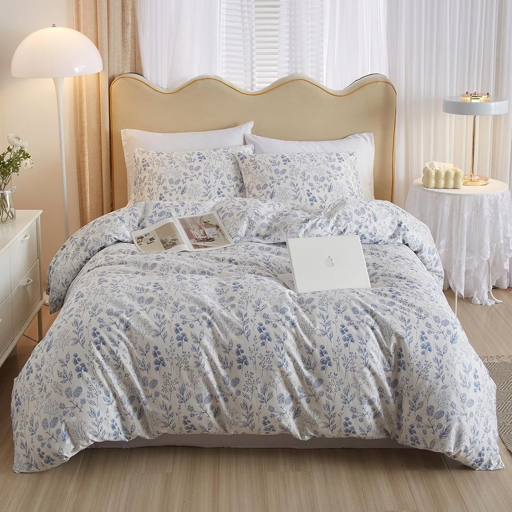 Blue Floral Down Comforter Set