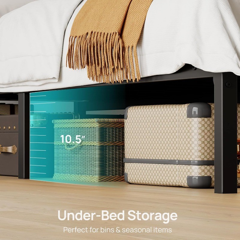 Seventable Twin Bed Frame with Upholstered Storage Headboard