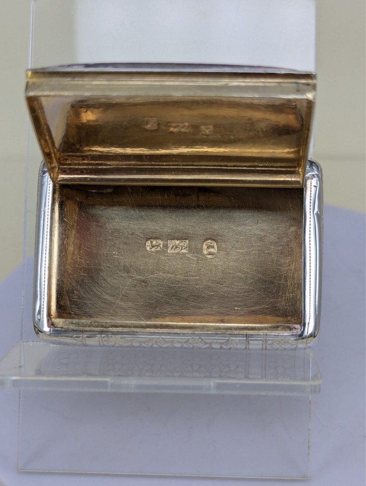 1808 Georgian solid silver novelty book shape snuff box gilt interior W Simpson