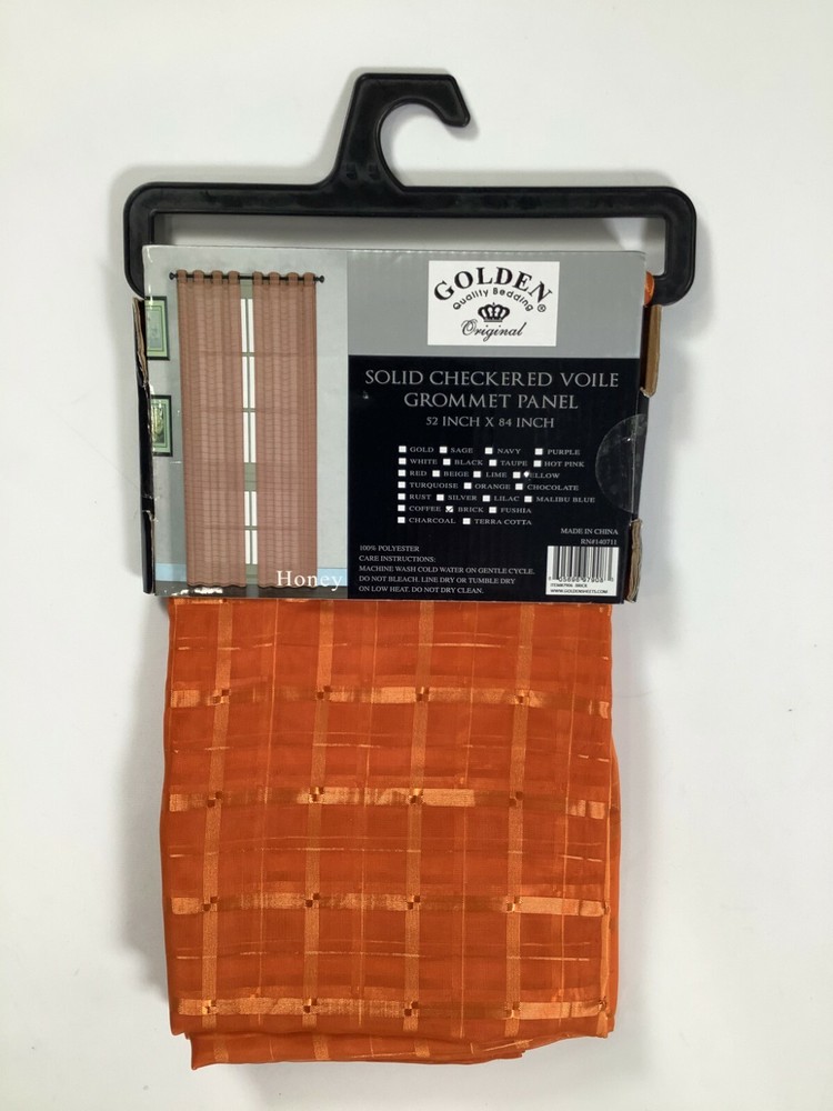 Golden Original Rust Solid Solid Checkered Grommet Window Panel 52x84 NEW!
